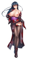 1girls black_lilith blush breasts breasts_out fit_female human igawa_asagi igawa_asagi_(clone) kagami_hirotaka kimono large_breasts light-skinned_female lilith-soft long_hair nipples slim_waist solo tagme taimanin_(series) taimanin_rpgx thighhighs wide_hips