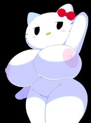 anthro big_breasts breasts cassettedream cute dream-cassette female hello_kitty hello_kitty_(character) hello_kitty_(series) hoshime huge_breasts kitty_white looking_at_viewer mob_face nipples posing sanrio shortstack thunder_thighs