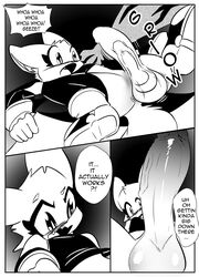 absurd_res anthro chiropteran duo enlargement genitals growth hi_res hyper hyper_genitalia male male/male mammal monochrome rouge_the_bat sonic_(series) sonic_the_hedgehog_(series) white_crest