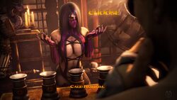 1boy 1girls 3d banskinator big_breasts black_hair breasts busty cleavage coin dark_hair edenian female female_focus huge_breasts hybrid johnny_cage johnny_cage_(mk9) large_breasts long_hair mask masked mileena mileena_(mk9) monster_girl mortal_kombat mortal_kombat_(2011) nail_polish netherrealm_studios orange_eyes purple_nails tarkatan uncensored unseen_male_face urbanator