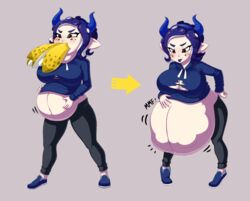 belly belly_bulge big_belly big_breasts breasts bulge dotil female_pred female_prey inkling nintendo octoling oral_vore same_size soft_vore splatoon stomach_bulge swallowing vore