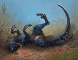 2020 anus claws dinosaur dromaeosaurid erection feral firael genitals looking_at_viewer lying male nude on_back paws penis playful presenting presenting_penis reptile scalie solo spread_legs spreading theropod tongue tongue_out utahraptor