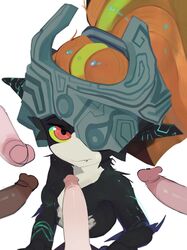 1girls 4boys imp_midna jussyjurry looking_at_viewer midna nintendo nude pointy_ears the_legend_of_zelda twilight_princess white_background