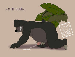 anthro baloo camsan_r_s claws ejaculation genitals hi_res male male/male mammal masturbation overweight penis public slightly_chubby solo the_jungle_book ursid