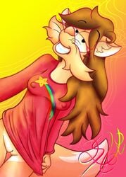 absurd_res anthro bottomless clothed clothing colored disney disney_channel domestic_cat felid feline felis female furry gravity_falls hi_res lobofeo mabel_(character) mabel_pines mammal pajamas pussy solo straight_hair transformation