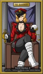 1girls female female_domination female_focus femdom handcuffs justice_(tarot) neocorona solo solo_female sword tagme tarot tarot_card tarot_deck uniform