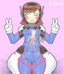 1futa big_ass big_balls big_penis bodysuit bottom_heavy bulge clothed clothing condom_suit cum cum_balloon cum_in_clothes d.va erection_under_clothes fully_clothed futa_only futanari hands-free handsfree_ejaculation huge_ass human one_eye_closed orgasm overwatch rolling_eyes sideebi simple_background solo solo_futa steam thick_thighs tight_clothing v wide_hips wink