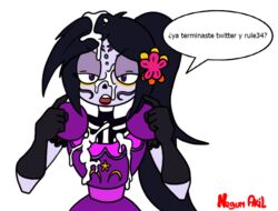 1girls black_hair bodypaint breasts catalina_la_catrina cum dia_de_los_muertos female hair_flower long_hair negum_akil ponytail purple_eyes purple_skin spanish_text televisa text wolfuregogo yellow_sclera