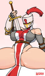 2020 armor armored_gloves bare_shoulders belt belt_buckle big_breasts big_thighs breasts cameltoe chainmail cleavage clothed clothed_female collarbone cross crusader curvaceous curves curvy curvy_body curvy_female curvy_figure curvy_hips demon-s-layer_(pokilewd) elbow_gloves female female_focus female_knight female_only fingerless_elbow_gloves fingerless_gloves helmet hi_res highres hips holding_sword huge_breasts huge_thighs knight large_breasts large_thighs legs_apart legs_open leotard light-skinned_female light_skin loincloth medieval_armour negsus nipple_bulge open_legs original_character plate plate_armor plume pussy_visible_through_clothes red_plume sitting skimpy skimpy_armor skimpy_clothes solo solo_female solo_focus sword thick_thighs thighs thunder_thighs wide_hips