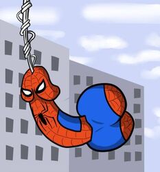 1boy balls ballsack buildings city costume dick erection has_science_gone_too_far male male_focus male_only marvel mask penis rennis05 spider-man spider-man_(series) spiderweb testicles unusual_cum visible_penis_shape