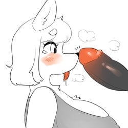 1:1 1girls anthro big_breasts black_eyes blush bodily_fluids breasts canid canine clothing female fox fur genitals hair kukurikoko mammal penis saliva scared snout solo tears tongue tongue_out white_body white_fur white_hair