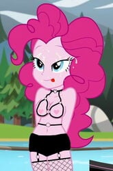 accurate_art_style blue_eyes breasts cum cum_on_face curly_hair edit edited equestria_girls legend_of_everfree lingerie my_little_pony outside pink_hair pink_skin pinkie_pie_(mlp) seductive straight_hair tongue