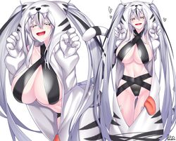 alternate_costume ass_visible_through_thighs big_breasts bikini bocas_top curvy fangs fate/grand_order fate_(series) hoodie huge_breasts nagao_kagetora_(fate) pale-skinned_female pale_skin silver_hair swimsuit watosu_(watosu_mama) wide_hips yellow_eyes