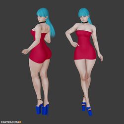 3d anklet big_ass big_breasts bimbo blue_eyes blue_hair choker dragon_ball dragon_ball_z dress high_heels honey_select ihateasuka maron nails platform_footwear platform_heels sideboob simple_background skimpy thick_thighs tube_dress