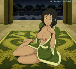 1girls alternate_breast_size anaxus avatar_the_last_airbender bangs bare_arms bare_legs barefoot barely_visible_genitalia barely_visible_pussy bedroom_eyes big_breasts braid braided_hair breasts breasts_exposed breasts_out breasts_out_of_clothes brown_hair brown_skin busty cleavage closed_legs clothed clothing come_hither coy cute dark-skinned_female dark_skin earth_kingdom erect_nipples feet female female_focus female_only finger_on_chin front_view green_eyes hips houses indoors jin_(avatar) large_breasts leaning_forward looking_at_viewer navel nickelodeon night nipples no_bra no_panties nude nude_female nudity open_clothes open_door open_robe open_shirt partially_nude pinup posing pussy robe rug seductive shaved_pussy sitting solo teenager thick_thighs thighs toes twin_braids