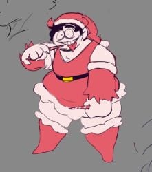 1boy belt bob_velseb candy_cane chest_hair christmas christmas_clothing christmas_outfit christmas_stockings chubby chubby_male crazy_eyes fat_thighs fruitgremlin grin horns male male_only rough_sketch santa_costume santa_hat sketch smile spooky_month sr_pelo stockings thighs tongue_out