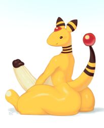 2020 absurd_res ampharos anthro anthrofied ass big_butt big_penis black_stripes blush countershade_torso countershading digital_media_(artwork) digital_painting_(artwork) erection full-length_portrait fur genitals hi_res looking_at_viewer male male_only moba_(artist) nintendo penis pokémon_(species) pokemon pokemon_(species) portrait signature simple_background simple_eyes solo stripes thick_thighs video_games white_background white_countershading yellow_body yellow_fur