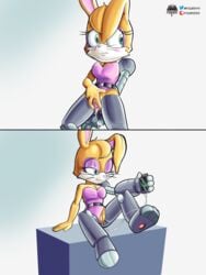 3:4 android anthro archie_comics bunnie_rabbot comic cybernetics cyborg female fours_(artist) genitals hi_res humor lagomorph leporid machine mammal penetration phone phone_charger pussy rabbit robot robot_girl solo sonic_(series) sonic_the_hedgehog_(archie) sonic_the_hedgehog_(comics) sonic_the_hedgehog_(series) spread_pussy spreading vaginal_penetration