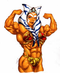 1girls ahsoka_tano big_breasts bikini breasts cleavage clothed clothing female_focus female_only hardbodies hi_res looking_at_viewer muscular muscular_female nipples pose revealing_clothes ritualist_(artist) simple_background smile solo star_wars star_wars_rebels text watermark