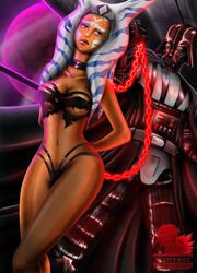 1boy 1girls ahsoka_tano ahsoka_tano_(imperial) alien alien_girl arms_behind_back belt big_breasts bikini black_clothing bondage bound_wrists breasts cape captured chain_leash chained choker cleavage clothed clothed_male clothing collar corruption curvy darth_vader detailed_background domination evil faustdarksoul femsub forced glowing headgear helmet hi_res holding_leash human humanoid implied_rape indoors interspecies leash leash_and_collar maledom master_and_slave master_and_student medium_breasts neckwear orange_body orange_skin panties revealing_clothes ripped_clothing sad science_fiction signature sith slave slave_ahsoka space spacecraft standing star_wars star_wars_rebels submissive togruta torn_clothes underwear villain watermark wide_hips window