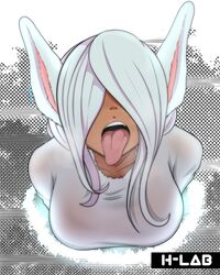 1girls big_breasts bunny_ears dark-skinned_female dark_skin female h-lab hair_over_eyes halloween large_breasts long_hair miruko my_hero_academia open_mouth phasing rumi_usagiyama sadako_yamamura_(cosplay) sexually_suggestive the_ring tongue_out white_hair yamamura_sadako yamamura_sadako_(cosplay)