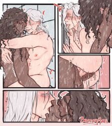 bacchyarts blush dark-skinned_male gay jean_pierre_polnareff jojo's_bizarre_adventure kissing light-skinned_male looking_pleasured male male/male male_only mohammed_avdol nude_male penis stardust_crusaders yaoi