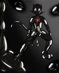 1boy blush bodysuit cat_ears cat_tail cum erection kurttype5 latex liquid_latex male_only mega_man mega_man_battle_network megaman.exe paw_boots paws penis_in_bodysuit tagme