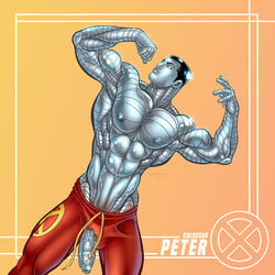 1boy colossus flaccid flex male male_only marvel marvel_comics metallic_body muscular mutant patrick_fillion penis ripped_clothing solo uncensored x-men yaoi