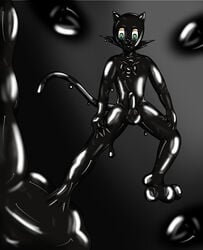 1boy bodysuit cat_ears cat_tail erection kurttype5 latex liquid_latex male_only mega_man mega_man_battle_network megaman.exe paw_boots paws penis_in_bodysuit tagme tears