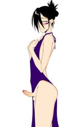 black_hair blush color_edit colored crossdressing dress femboy foreskin girly khexxi looking_at_viewer male male_only one-punch_man penis purple_eyes solarismaximumcat solo speed-o'-sound_sonic trap