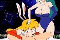 1boy 2girls akane_(parodius) animal_ears animated aqua_hair ass ass_visible_through_thighs assisted_fellatio blonde_hair blowjob bouncing_breasts breasts earrings elbow_gloves fellatio female ffm_threesome forced_oral hikaru_(parodius) jealous konami leotard long_hair male minus8 no_sound oral oral_sex parodius parodius_animation_(minus8) penis rabbit rabbit_ears rabbit_tail sex shorter_than_10_seconds shorter_than_30_seconds tagme threesome video