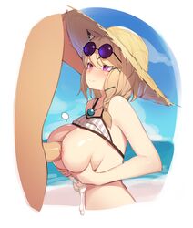 1boy 1girls arknights beach ce-_-3 cum eyewear_on_head female holding_breast male male/female paizuri pepper0 perpendicular_paizuri sex standing_paizuri sunglasses_on_head tagme utage_(arknights)