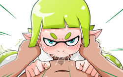 1boy 1boy1girl 1girls :>= angry angry_fellatio blowjob blowjob_face cum cum_in_mouth cum_in_throat cum_out_nose deepthroat fellatio female gag gagging green_hair hair_grab hair_pull inkling inkling_girl knoing looking_at_viewer male_pov nintendo not_letting_you_up_for_air oral pov pov_eye_contact pulling_hair pulling_twintails splatoon splatoon_(series) tight_throat