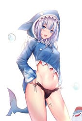 1girls black_panties blood blue_eyes breasts bubble bubbles cutting_board gawr_gura hololive hololive_english hololive_myth hood hoodie lace_panties looking_at_viewer shark shark_girl shark_tail shark_teeth sharp_teeth side-tie_panties virtual_youtuber white_hair