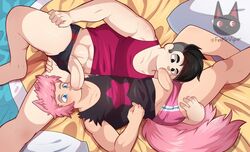 2boys 69 animal_ears animal_tail big_penis black_hair duo fellatio fermrviper gay kaiko_(fermrviper) kemonomimi male male_only muscular muscular_male on_back penis sex steven_universe yaoi