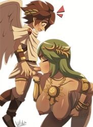 1boy age_difference breasts clothed_sex fellatio female kid_icarus kid_icarus_uprising large_breasts larger_female nintendo no_bra older_female oral palutena penis pit pit_(kid_icarus) size_difference smaller_male straight tagme watermark wildblur younger_male