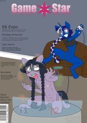 absurd_res anthro bondage braces brainwashing controller domination duo english_text eyewear fan_character female female/female friendship_is_magic furniture genitals glasses hasbro hi_res hologram humiliation kandlin my_little_pony nerdification pussy small_chest sofa submissive text video_games yuri