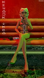 1girls 3d ahsoka_tano alternate_costume breacken_(artist) couch deviantart female female_only finger_in_mouth green_light harness heels looking_at_viewer money red_light rose solo source_filmmaker star_wars suggestive text togruta whip