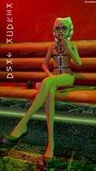 1girls 3d ahsoka_tano alternate_costume breacken_(artist) couch deviantart female female_only finger_in_mouth green_light harness heels money red_light rose solo source_filmmaker star_wars suggestive text togruta whip