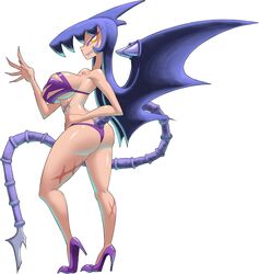 1girls bikini female_ridley hand_on_hip heels high_heels humanized looking_at_viewer metroid minus8 nintendo purple_hair ridley rule_63 scar sharp_teeth smiling_at_viewer solo solo_female tail yellow_eyes