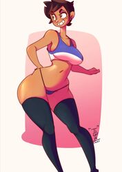 aged_up big_ass big_breasts brown_hair brown_skin disney luz_noceda short_hair short_pants straight_hair the_owl_house thick_thighs tiger1001