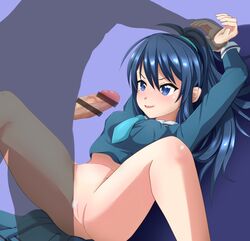 1girls blue_eyes blue_hair breasts ckockoctai female male misaki_(project_tokyo_dolls) ponytail project_tokyo_dolls