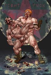 2boys anal anal_sex balls boots fight fight_boner fighter fighting_ring gay hairy human logan_(artist) male male/male male_only male_penetrating_male mustache nipples red_hair spread_legs