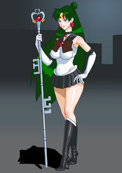 2d bishoujo_senshi_sailor_moon boots clothing elbow_gloves enkaboots large_breasts leather_boots sailor_pluto setsuna_meiou skirt