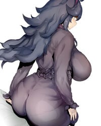 1girls ass ass_in_dress big_ass big_breasts blue_eyes dress eye_contact fat_ass female hex_maniac kedamono_kangoku-tou large_ass large_breasts looking_at_viewer mature_female nintendo pokemon pokemon_xy purple_hair sideboob sitting thick_ass voluptuous white_background