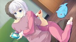 1boy 1girls adorable clothed cute female hug making_lovers tsukino_mashiro video_games white_hair wholesome