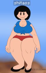 :) black_hair breasts breasts breasts cleavage english_text female female_only hips meme minecraft rule_63 rule_63 shitass short_hair short_shorts slit_pupils terebision text thick_thighs thighs tied_shirt