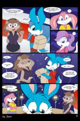 3_toes 4_fingers anthro babs_bunny bow breasts buster_bunny clothed clothed_female clothed_male clothing colored comic dam_(artist) dialogue english english_dialogue english_text engrish female fifi_la_fume fingers fully_clothed group hi_res lagomorph leporid male mammal mephitid page_6 photo plantigrade rabbit skirt skunk speech_bubble straight straight_hair text tiny_toon_adventures toes toons toony train vehicle warner_brothers