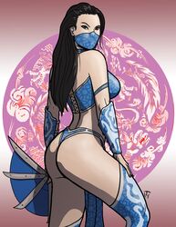 1girls 2d alternate_version_available amber_eyes big_butt black_hair blades bracelet breasts bubble_butt clothed clothes clothing dark_hair edenian fanart female female_only fully_clothed gumroad kitana kitana_(mk9) large_ass large_breasts long_hair looking_at_viewer looking_down looking_down_at_viewer mask mortal_kombat mortal_kombat_(2011) muscular muscular_female navel netherrealm_studios pinup revealing_clothes solo taynor_hook thick_thighs thong war_fan weapon