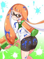 972llimc ass bike_shorts inkling_girl nintendo orange_eyes orange_hair paintball splatoon squid